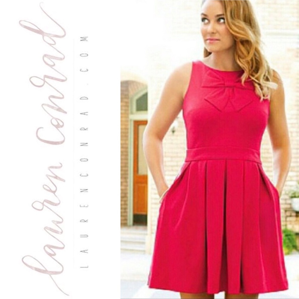 LC Lauren Conrad Hot Pink Sleeveless Pleated Fit-and-Flare Dress